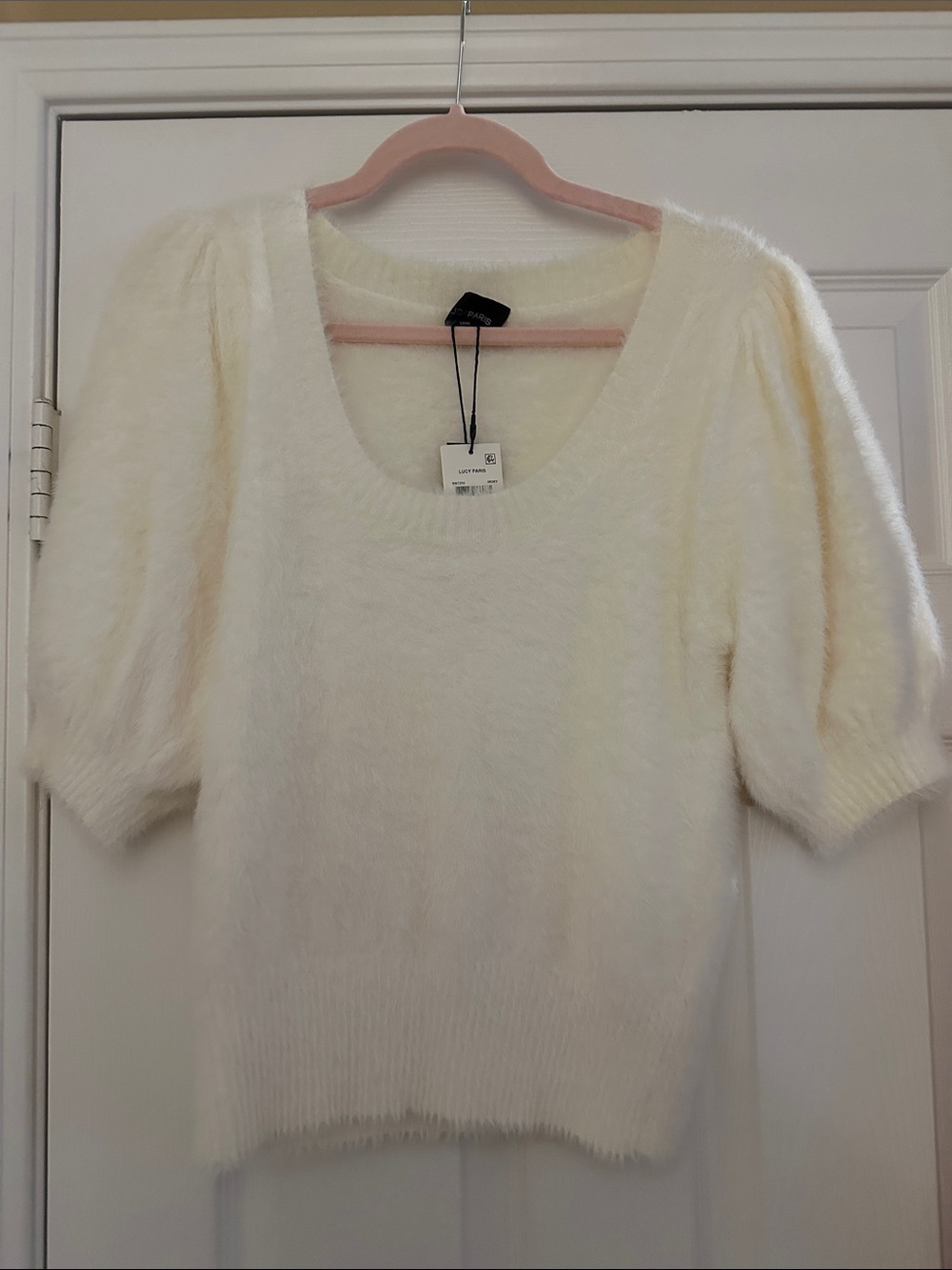 Lucy Paris Cream Fuzzy Scoop Neck Sweater